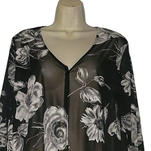Black Sheer Floral Open Front Cardigan By Carolyn Strauss Collection‎ Size Large - Picture 1 of 6